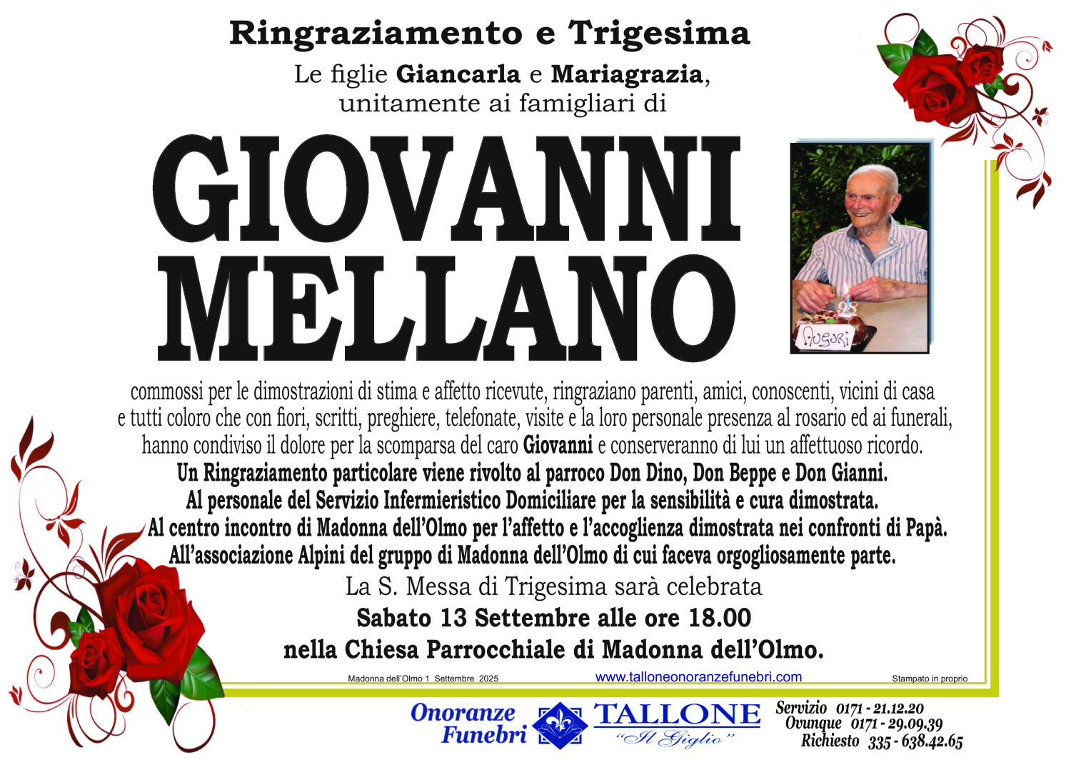 <br />
<b>Warning</b>:  Undefined variable $info in <b>/home/tallone/public_html/ringraziamenti.php</b> on line <b>68</b><br />
Giovanni Mellano